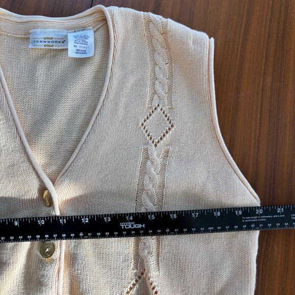90s Vintage Yarn Works 100% Cotton V Neck Cable Knit Sweater Vest Gold Buttons M - Picture 6 of 6